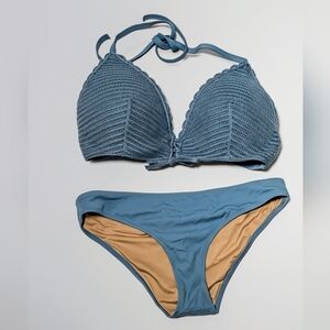 Shade & Shore Crochet Bikini Set – Blue | Top 34D / Bottom Small
